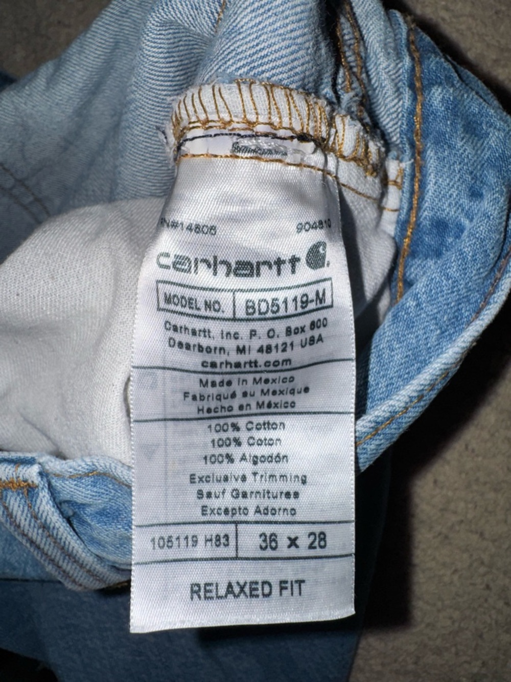 Carhartt Classic Light Wash Denim Jeans Size 36 x 28 - Picture 6 of 6